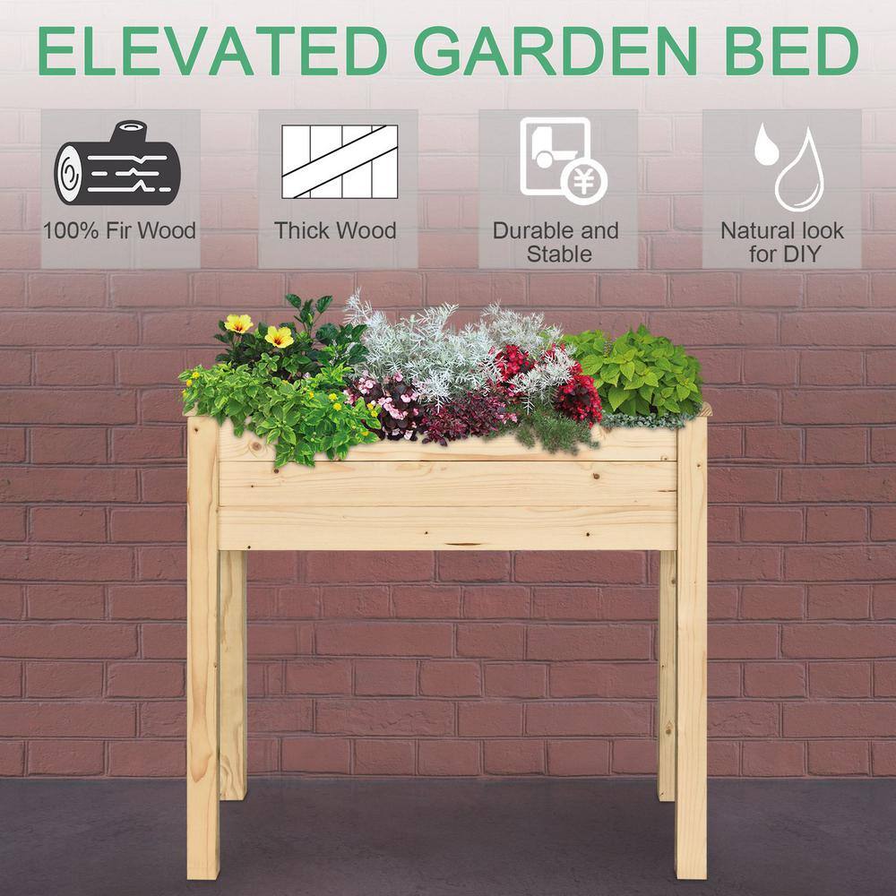 Natural Fir Wood Elevated Outdoor Raised Planter Box with Drainage