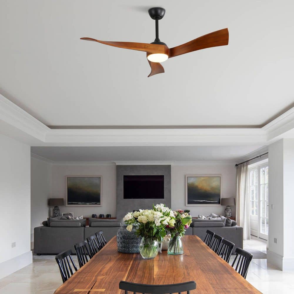 52 in. Indoor Black Downrod Mount Standard Ceiling Fan with Integrated LED and Solid Wood Blade, Remote Control price history on PriceWatchPro