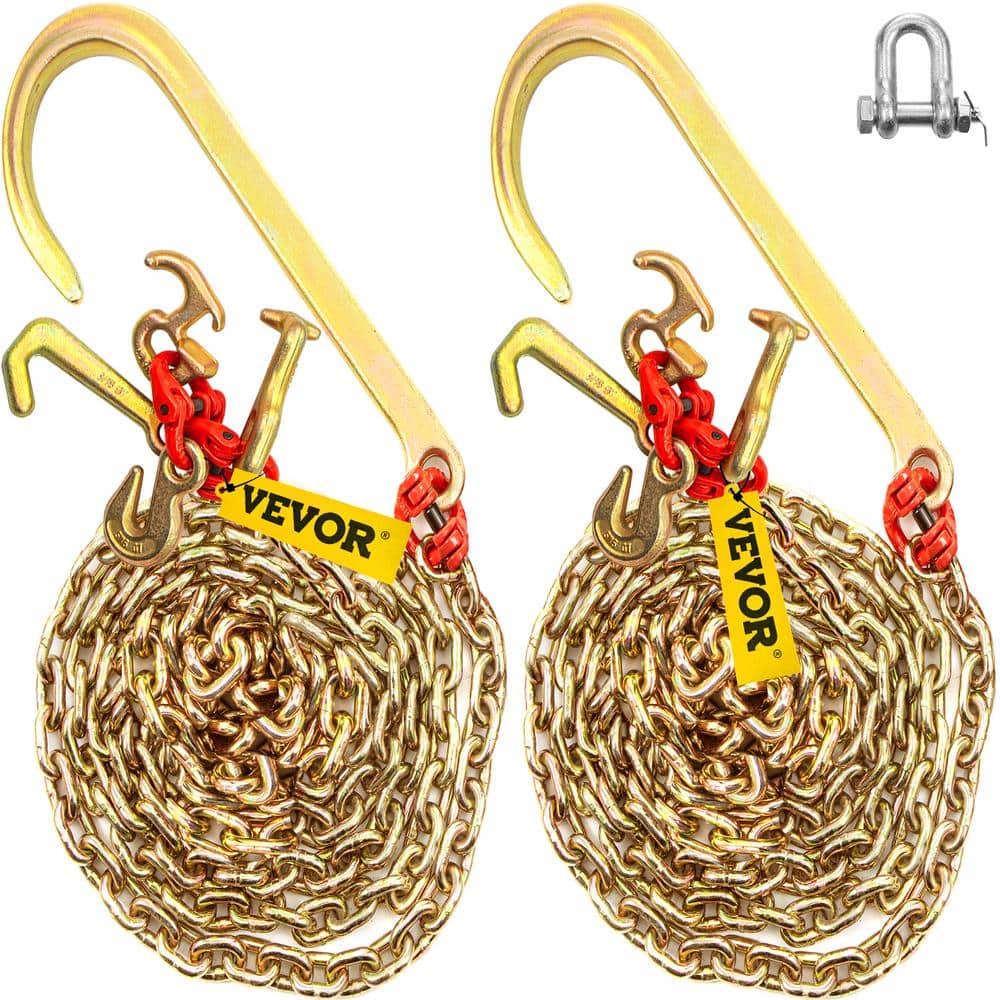 VEVOR Tow Chain Bridle with 15in J Hooks, V Bridle Chain 5/16in x 2ft Grade  80 with Mini J and Crab Hooks, Heavy Duty J Hook Chain 9260lbs Break