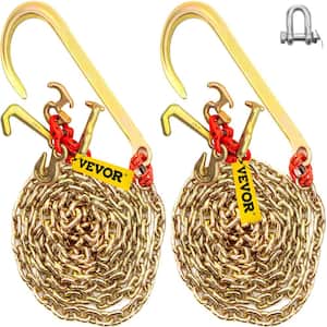 2PCS J Hook Bridle Tow Chain 10 ft. x 5/16 in. G80 Bridle Transport Chain 9260 Lbs. Load with 2 G70 J Hooks for Trucks