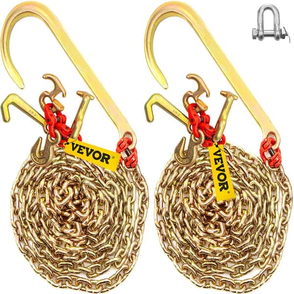 VEVOR 2PCS J Hook Bridle Tow Chain 10 ft. x 5/16 in. G80 Bridle Transport  Chain 9260 Lbs. Load with 2 G70 J Hooks for Trucks SZGLRTJ51610FT001V0 -  The Home Depot