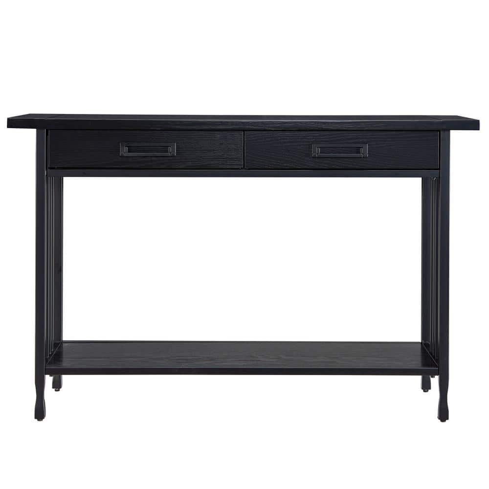 Black Wash Wood and Metal Console Table with Storage