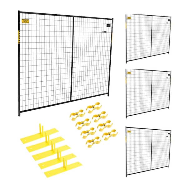 6 ft. x 29 ft. 4-Panel Black Powder-Coated Welded Wire Temporary Fencing