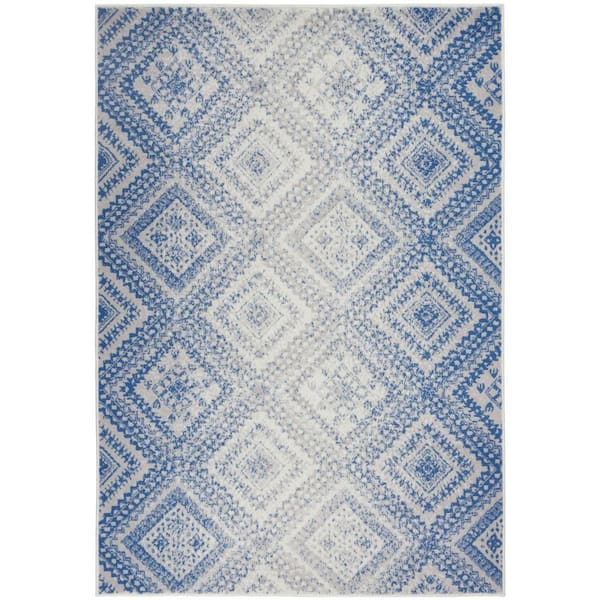 Nourison Whimsicle Ivory Blue 5 ft. x 7 ft. Geometric Bohemian Area Rug