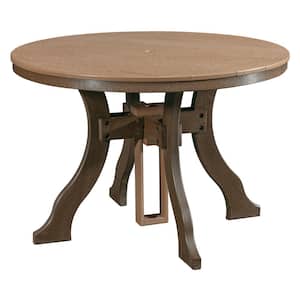 Adirondack Series Tudor Brown Frame Round High Density Plastic Dining Height Outdoor Dining Table