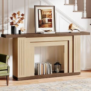 Benjamin 71 in. Natural Wood Color Rectangle MDF Entryway Console Table, Long Narrow Sofa Table Behind Couch