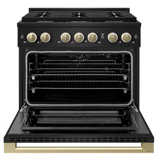 Autograph 36 in. 5.2 cu. ft. Marino Freestanding Gas Range with 6 Burners in Black Stainless Steel and Bronze Accents