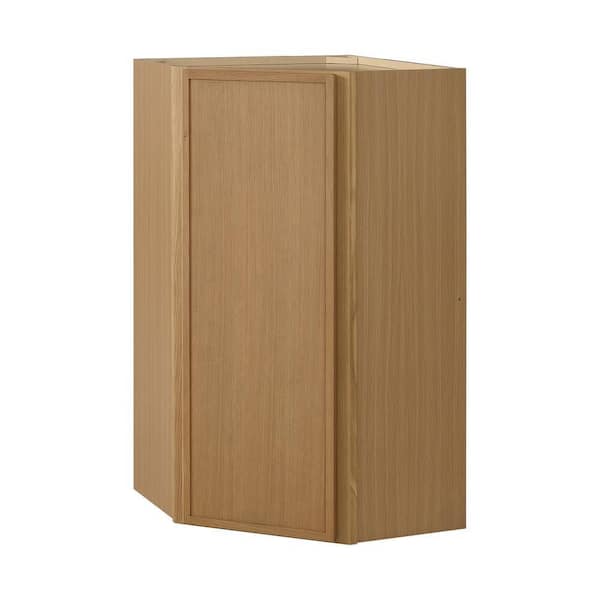 Leyton 24 in. W x 24 in. D x 42 in. H Ready to Assemble Plywood Slim Shaker Corner Diagonal Kitchen Cabinet in White Oak
