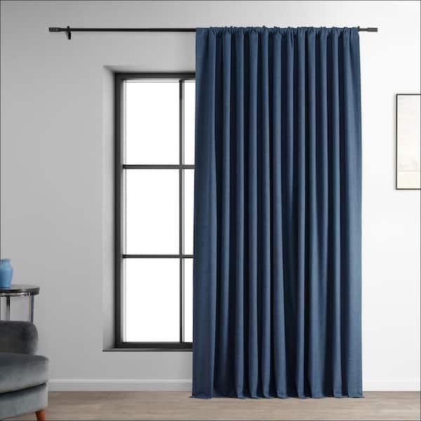 Exclusive Fabrics & Furnishings Dark Blue Performance Linen Extrawide 100 in. W x 84 in. L Rod Pocket Hotel Blackout Curtain (Single Panel)