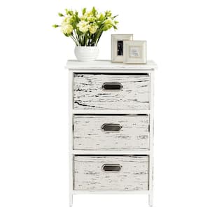 3-Drawer White Chest of Drawers Nightstand 16 in. L x 12 in. W x 24.5 in. H