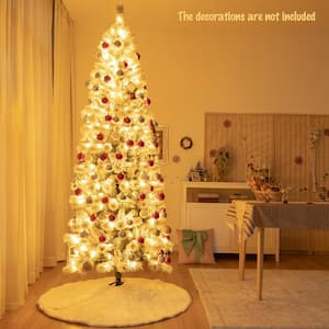 8 ft. Pre-lit Snow Flocked Artificial Christmas Tree with Multi-Color LED Lights
