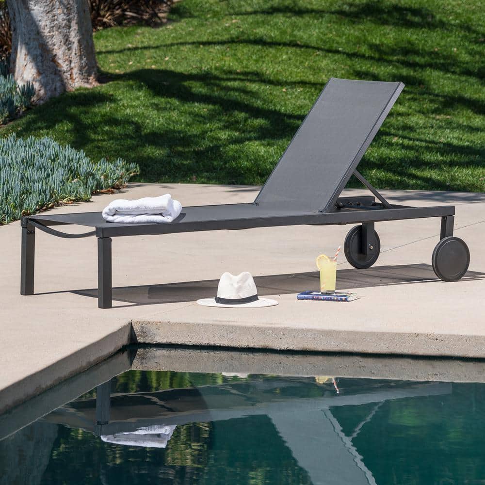 Gray Adjustable Aluminum Sling Chaise Lounge Chair