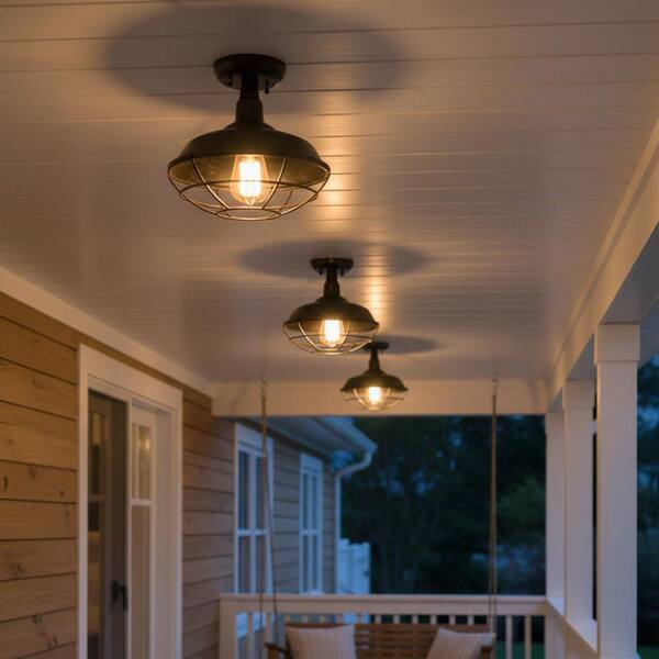 Small 1-Light Oil Rubbed Bronze Outdoor Ceiling Light Semi-Flush