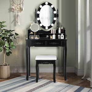 Black Trunk Vanity Dressing Table 10 Dimmable Bulbs Touch Switch for Bedroom 57 in. x 29.5 in. x 16 in.
