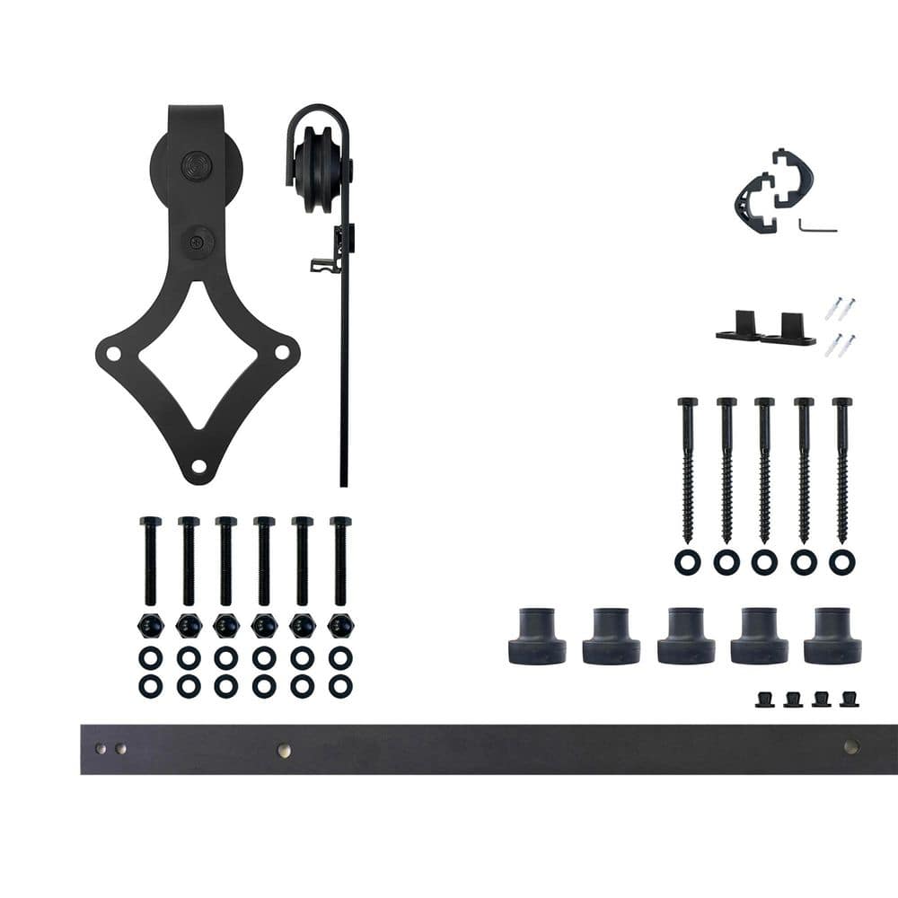6.6 ft./79 in. Black Rustic Non-Bypass Sliding Barn Door Hardware Kit Diamond Design Roller for Single Door price history on PriceWatchPro