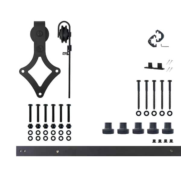 6.6 ft./79 in. Black Rustic Non-Bypass Sliding Barn Door Hardware Kit Diamond Design Roller for Single Door