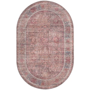 Nostalgia Euphoria Rust Red and Brown 5 ft. x 8 ft. Oval Machine Washable Area Rug