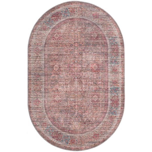 Unique Loom Nostalgia Euphoria Rust Red and Brown 5 ft. x 8 ft. Oval Machine Washable Area Rug