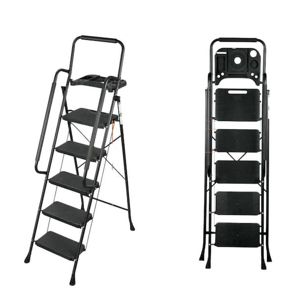 KIWDZFU Reach 60 in. H, 5 Step Ladder Portable Steel Folding Stool