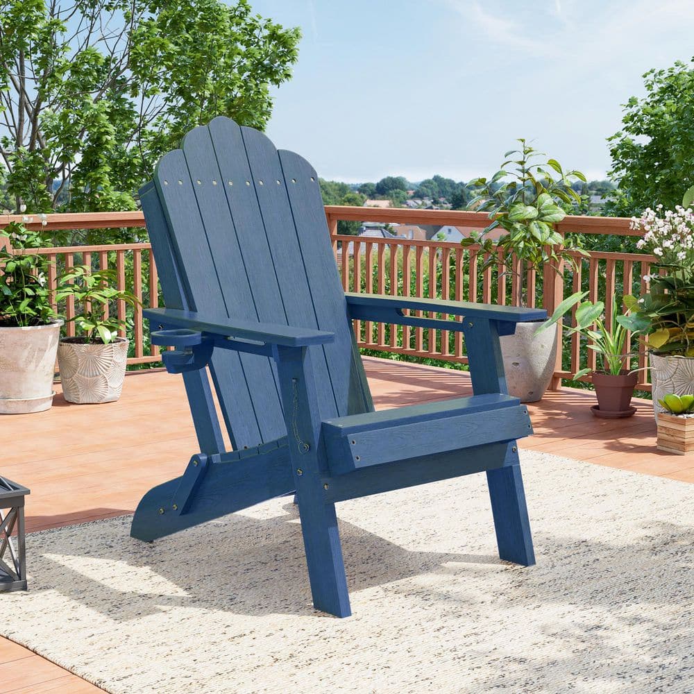 SANLUCE Navy Blue Plastic Foldable Adirondack Chair Lawn Patio