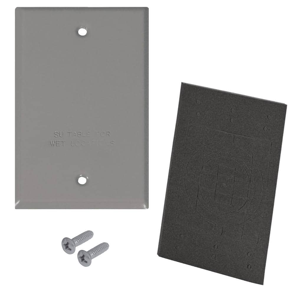 1-Gang Metal Weatherproof Blank Electrical Outlet Cover, Gray