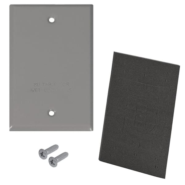 1-Gang Metal Weatherproof Blank Electrical Outlet Cover, Gray