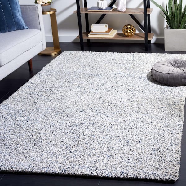 Berber 6 ft. x 6 ft. Ivory/Blue Abstract Speckled square Area Rug