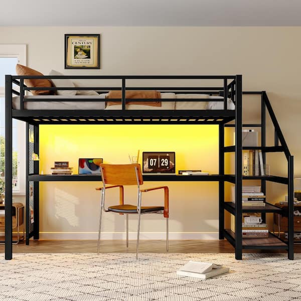 【即購入OK】D.L Jordan XL ブラック キルティングベスト Nestfair Black Twin XL Metal Loft Bed with Desk,Storage Stairs,LED