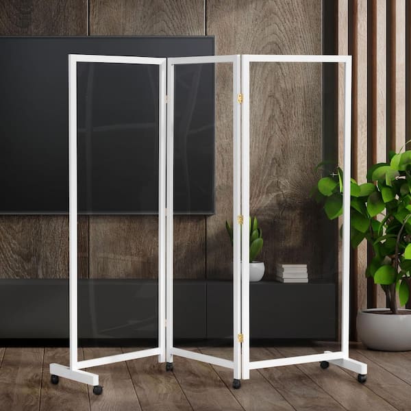 5.75 ft Tall Clear Plastic Partition on Wheels White
