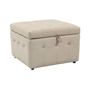 Bona Beige Genuine Leather Wide 24 in. Ottoman