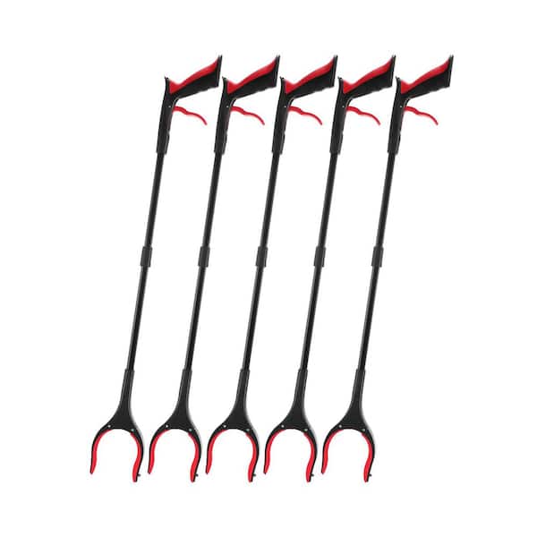 32 in. Foldable Trash Grabber Reacher Tool Red Black Long Handy Mobility Aid Litter Picker (6-Pack)