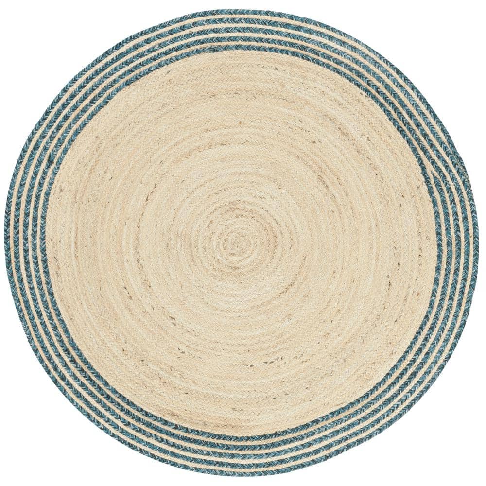 Coastal Charm Ivory/Blue Synthetic 4' Round Area Rug