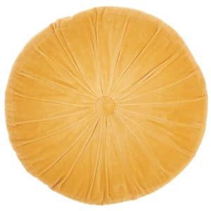 Sofia Yellow Ruched Velvet 16 in. x 16 in. Round Throw Pillow