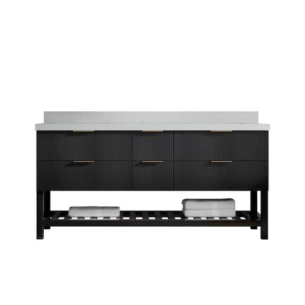 Willow Collections Catalina 72 in. W x 22 in. D x 36 in. H Double Sink Bath Vanity in Black with 2" Carrara Quartz Top
