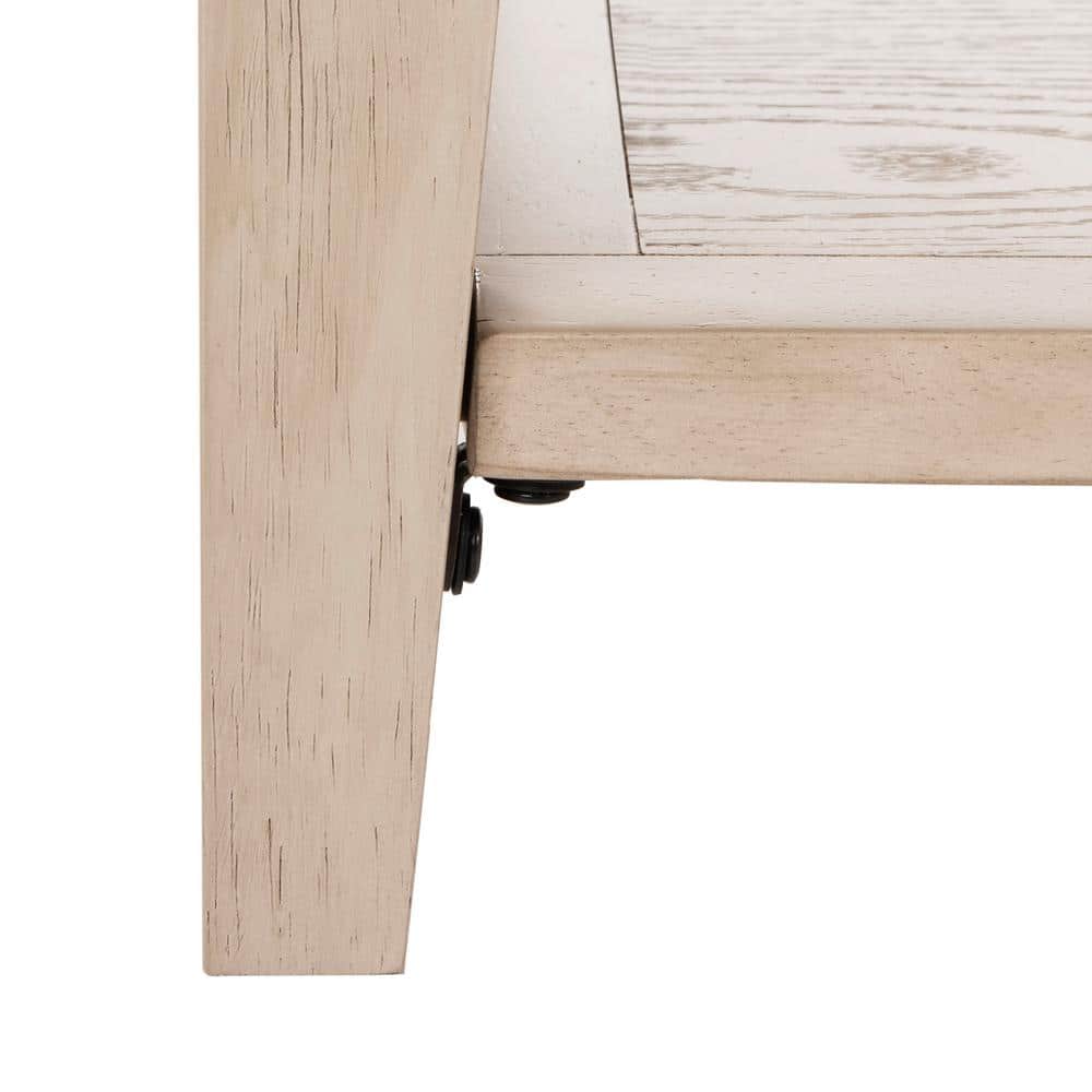 White Wash Elm Wood Coffee Table with Storage Drawers