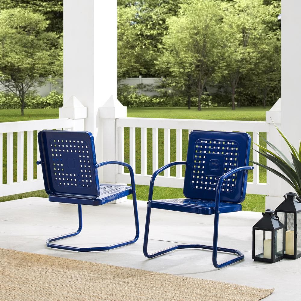 Vintage Navy Retro Metal Outdoor Chair Set with Basket Weave Design