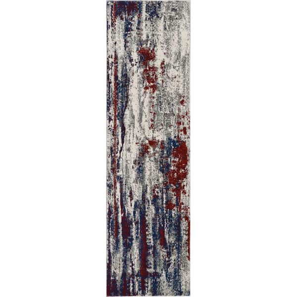 8 Tan Black and Ivory Floral Vines Non Skid Runner Rug