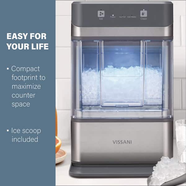 34 lbs. Countertop Portable Nugget Ice Maker with Automatic Cleaning in Stainless Steel