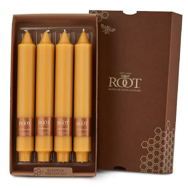 ROOT CANDLES Smooth Collenette 9 in. Butterscotch Unscented Taper Candle (Box of 4)