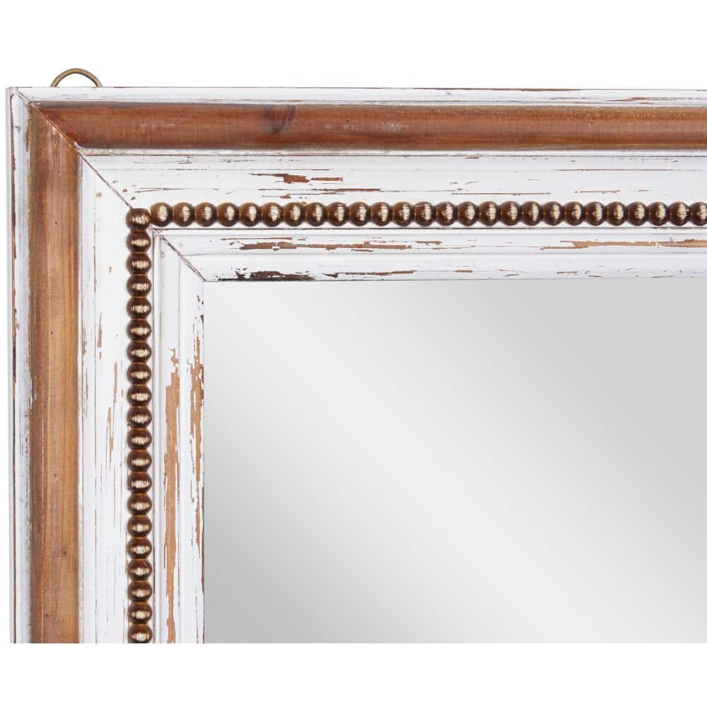 Brown Wood Rectangular Wall Mirror with Beaded Perimeter
