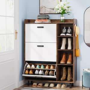 Ahlivia Walnut Wood Shoe Storage-Cabinet with 6 Foldable Compartments