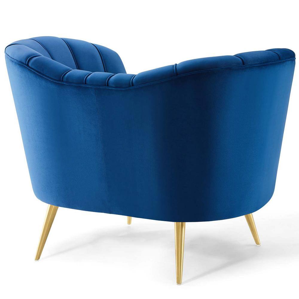 Navy Velvet and Wood Accent Chair with Gold Legs