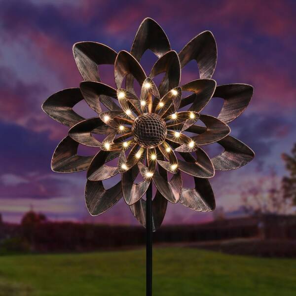 Features Solar-Powered Glass Ball LED Lights 12 x 44 Inches Best as Kinetic Art Flower Decor Exhart Red Rose Wind Spinner Garden Stake w/Solar Crackle Ball Rose Garden Spinner Metal Stake