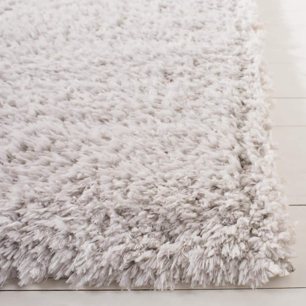 Elegant Silver Shag 4' x 6' Hand-Knotted Wool Area Rug