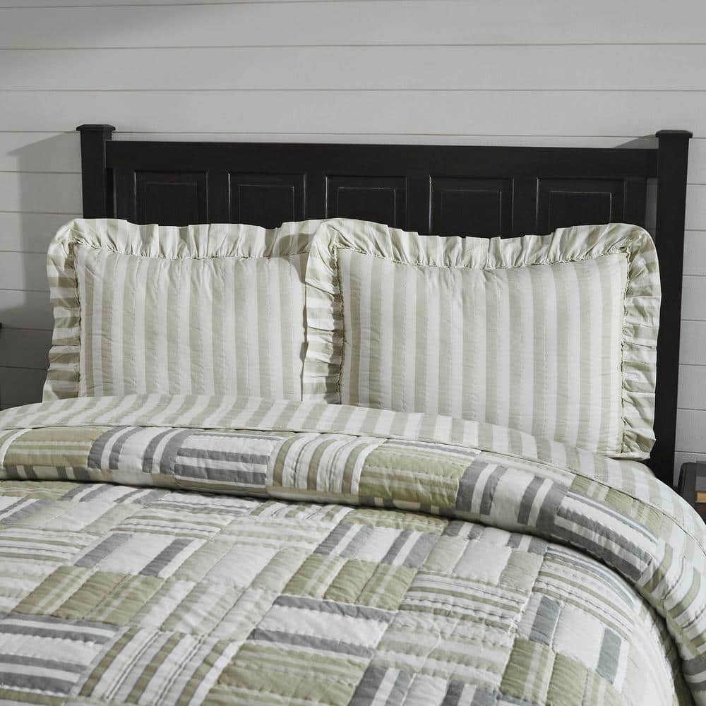 Soft White Cotton Ruffled Standard Sham with Stripes