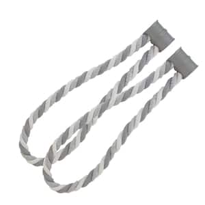 24.8 in. Magnetic Braided Cord Curtain Tiebacks Cotton Woven in Light Grey/Dark Grey (2-Set)