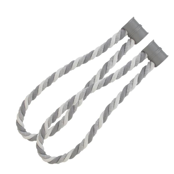 Unbranded 24.8 in. Magnetic Braided Cord Curtain Tiebacks Cotton Woven in Light Grey/Dark Grey (2-Set)