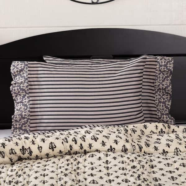 VHC BRANDS Elysee Creme Black Grey French Country Cotton Standard Pillowcase (Set of 2)