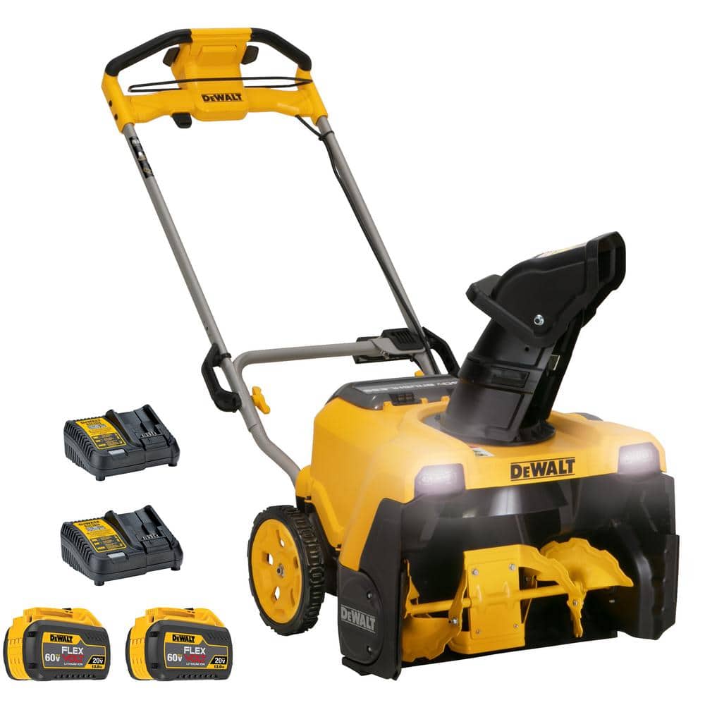 DEWALT 60-Volt 21 in. Maximum Cordless Electric Single Stage Snow Blower  with Two 4.0 Ah FLEXVOLT Batteries and 2 Chargers DCSNP2142Y2 - The Home  Depot