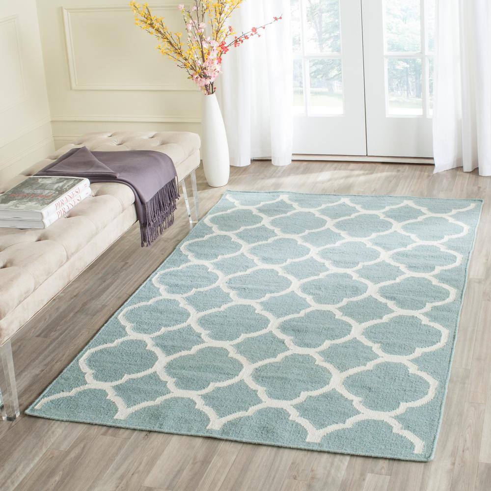 Handwoven Blue and Ivory Geometric Wool Area Rug